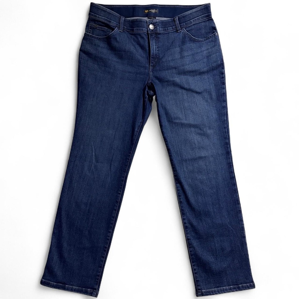 Lee Plus Regular Fit Straight Leg Mid Rise Dark Wash Jeans 16W Medium Blue